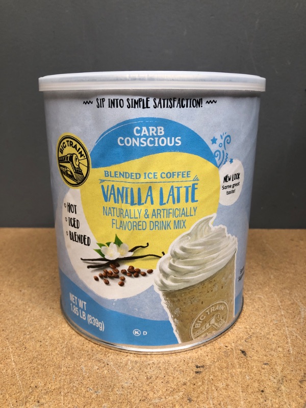 Photo 2 of **EXPIRES JUNE 2022** Big Train Low Carb Blended Ice Vanilla Latte Mix, 1.85 lb Can
