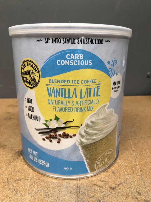 Photo 2 of **EXPIRES JUNE 2022** Big Train Low Carb Blended Ice Vanilla Latte Mix, 1.85 lb Can
