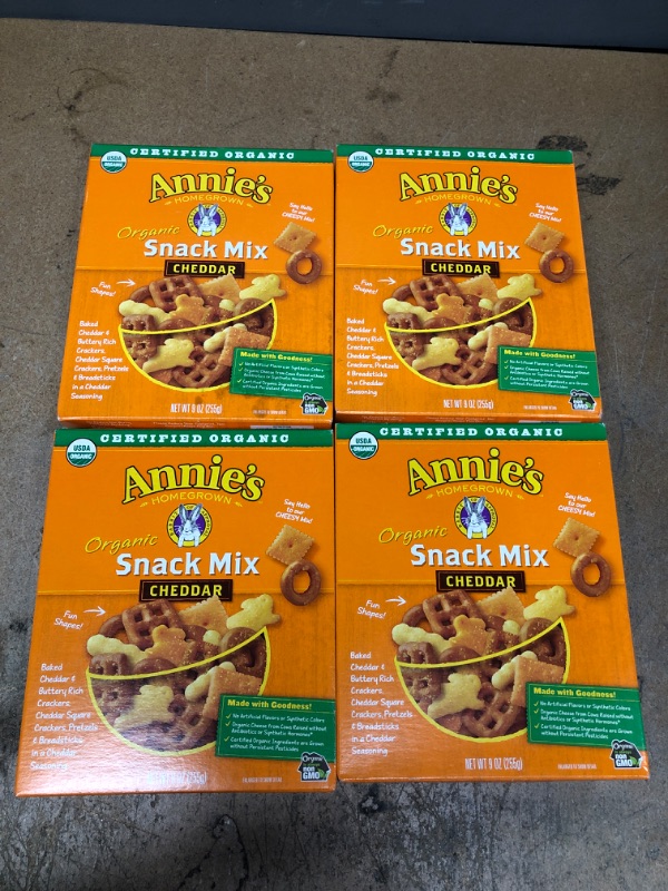 Photo 2 of **EXPIRES MAY 2022** Annie's Organic Cheddar Snack Mix, Baked Cheese Crackers and Pretzels, 9 oz Box (Pack of 4)
