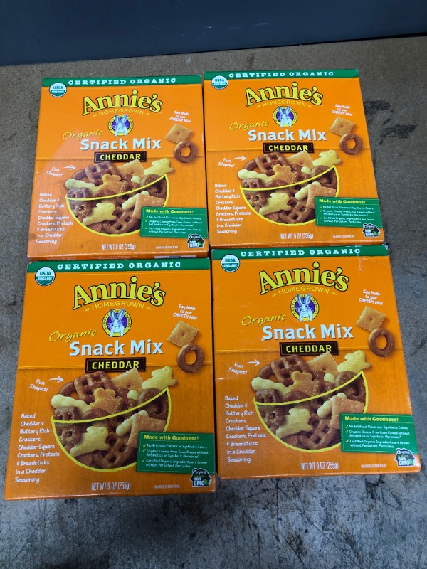 Photo 2 of **EXPIRES MAY 2022** Annie's Organic Cheddar Snack Mix, Baked Cheese Crackers and Pretzels, 9 oz Box (Pack of 4)
