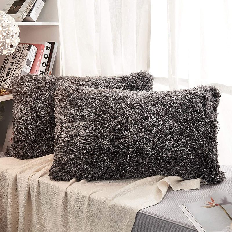 Photo 1 of JAUXIO Faux Fur Decorative Throw Pillow Shams 2 Pack Luxury Shaggy Pillowcases