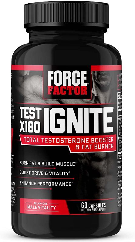 Photo 1 of ***NON  REFUBDABLE***  BEST BY DATE: 11/2024  Test X180 Ignite Testosterone Booster and Fat Burner for Men, Testosterone Supplement to Burn Fat, Build Muscle, Increase Energy, and Boost Vitality and Performance, Force Factor, 60 Capsules