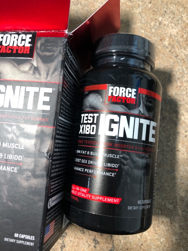 Photo 2 of ***NON  REFUBDABLE***  BEST BY DATE: 11/2024  Test X180 Ignite Testosterone Booster and Fat Burner for Men, Testosterone Supplement to Burn Fat, Build Muscle, Increase Energy, and Boost Vitality and Performance, Force Factor, 60 Capsules
