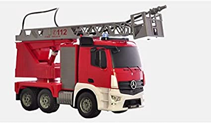 Photo 1 of DOUBLE E Remote Control Fire Truck 10 Channel Water Pump 18 Inch Extendable Ladder Fire Engine with Working Sounds Lights Rechargeable 2.4GHz Toy Trucks for Kids