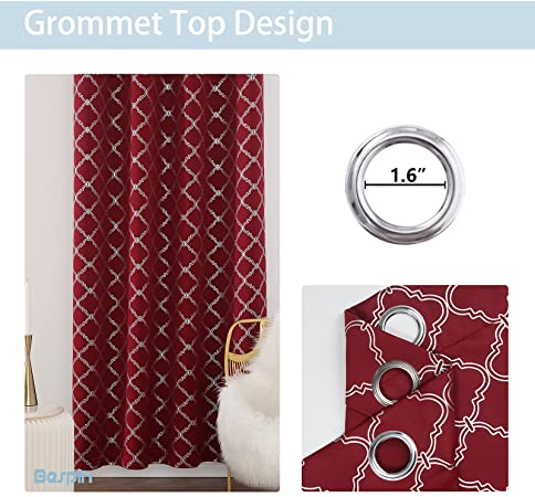 Photo 1 of BESPIN Moroccan Foil Print Blackout Window Curtains Thermal Insulated Grommet Room Darkening Curtains for Bedroom/Living Room 2 Panels (Burgundy Red, 52Wx84L)