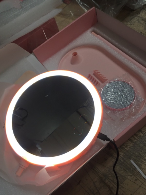 Photo 2 of 
Makeup Mirror with Lights, Double-Sided LED Makeup Mirror, Came with a Second Tiny Magnifying Mirror 10x?Table Lamp, Bluetooth Speaker, 3 Light Colors, 360 Rotation, Storage Tray