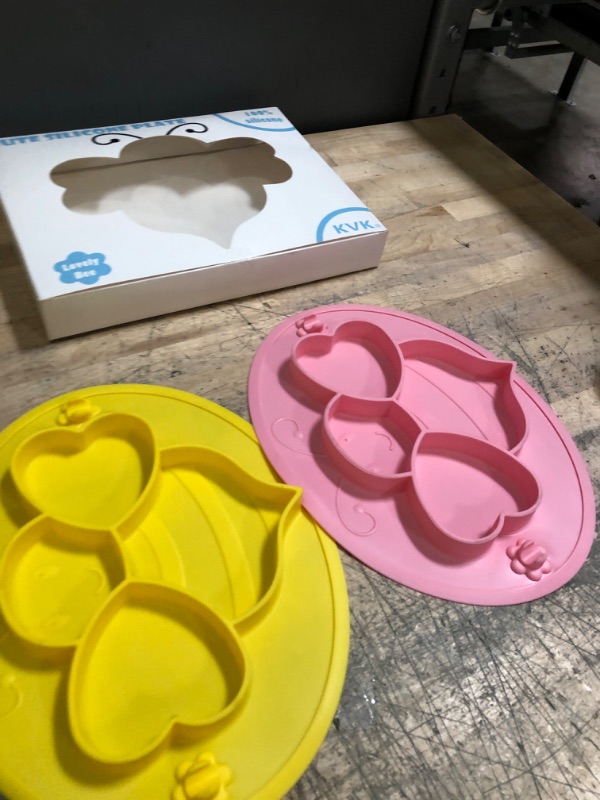 Photo 2 of Suction Plates for Baby, Silicone Divided Baby Toddler Plates, Non-Toxic, BPA Free | Dishwasher/Microwave Safe Baby Dishes, Fits Most Highchair Trays (Peach, Bee Shape)