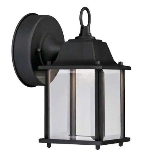 Photo 1 of 8.375 in. Black LED Outdoor Wall Lamp with Clear Glass Shade