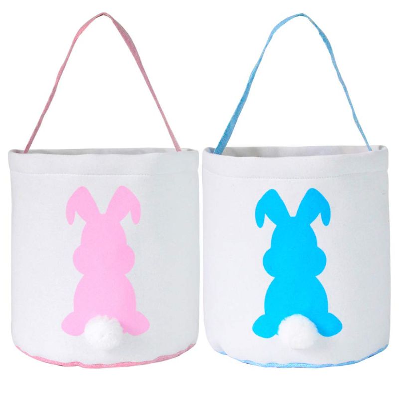 Photo 1 of Easter Basket Bags Kids Bunny Tote Bag with handles for Egg Hunts, Party, Toys, Candy and Gifts - 2 pack 