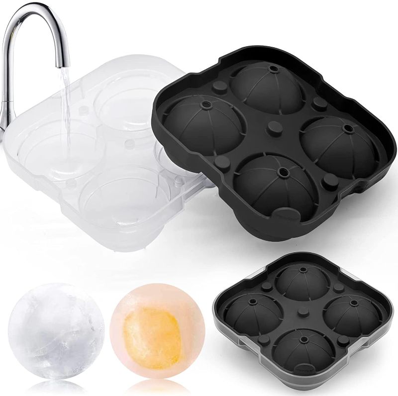 Photo 1 of Wanfeel Large Ice Ball Maker Molds for Whiskey Cocktail Bourbon, Big Novelty Round Ice Cube Mold 2.5 Inch, Silicone Sphere Ice Cube Tray with Lid, Craft Round Ice Cube Maker for Freezer Easy Release - 2 pack 