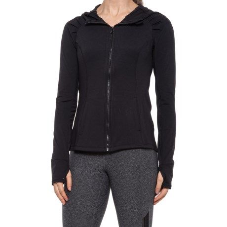 Photo 1 of Slim Fit Hooded Yoga Jacket - Full Zip (for Women) - BLACK (XL )
