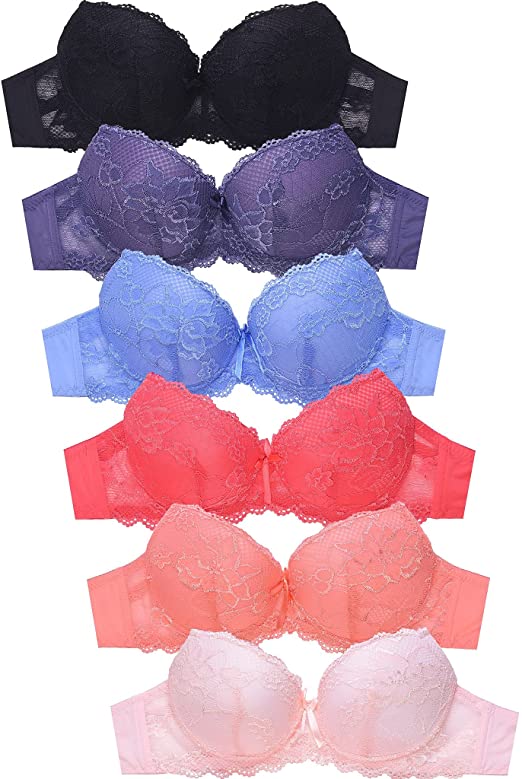 Photo 1 of 247 Frenzy Women's Essentials Sofra Mamia Pack of 6 Assorted Lace Trim Push Up Everyday Bras BR4204LPU1
32b