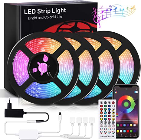 Photo 1 of 2pcks RIWNNI LED Light Strips 65.6ft/20M, Smart Bluetooth RGB LED Strip Lights with App Control and Remote, Music Sync Color Changing Dimmable LED Lights ?for Bedroom, Room, Ceiling, House, Bar, Party
