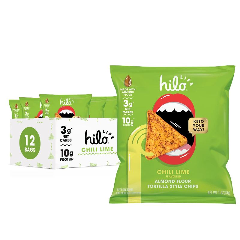 Photo 1 of **BESTBUY DATE:05/13/2022**NON REFUNDABLE**Hilo Life Low Carb Keto Friendly Tortilla Chip Snack Bags, Chili Lime, 1oz Bags (12 Pack)
