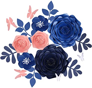 Photo 1 of Fonder Mols Giant 3D Paper Flowers Decorations for Wall (Navy Blue & Pink, Set of 16), Baby Boy Shower, Nautical Wedding & Bridal Shower, Shark Birthday Party Photobooth Backdrop(NO DIY)