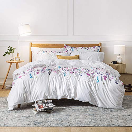 Photo 1 of Bedsure Duvet Cover Set Full/Queen (90x90 inches) - Lilac Flower Pattern - 3 Pieces (1 Duvet Cover + 2 Pillow Shams)