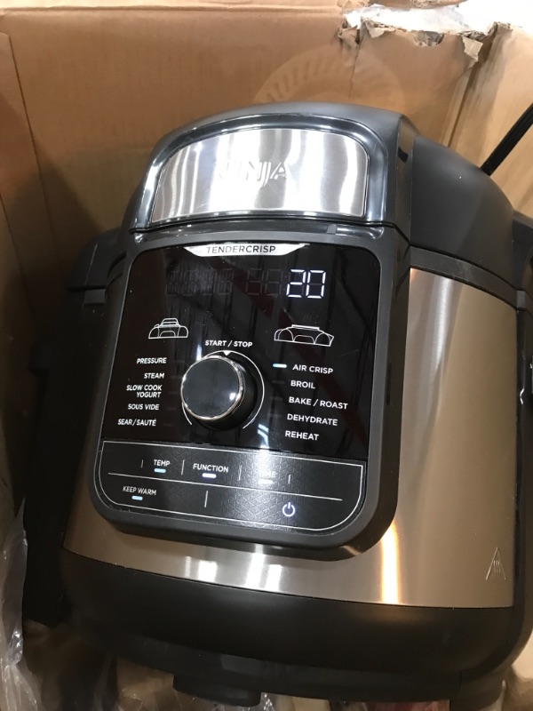 Photo 2 of Ninja OL701 Foodi 14-in-1 SMART XL 8 Qt. Pressure Cooker Steam Fryer with SmartLid & Thermometer + Auto-Steam Release, that Air Fries, Proofs & More, 3-Layer Capacity, 5 Qt. Crisp Basket, Silver/Black
