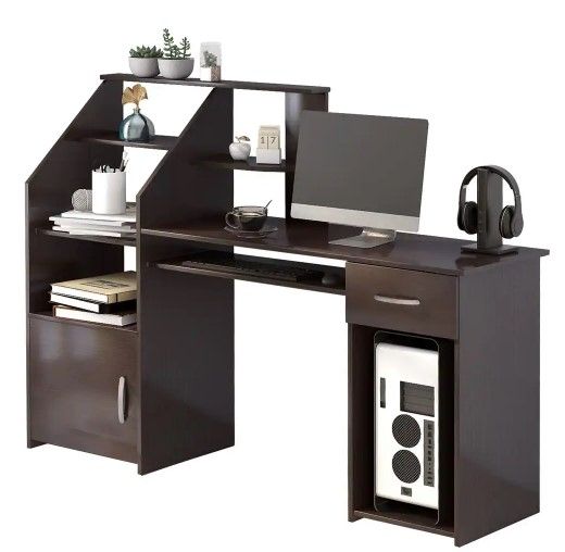 Photo 1 of Model Multi-Functions Dark Espresso Computer Writing Office Desk with Cabinet
