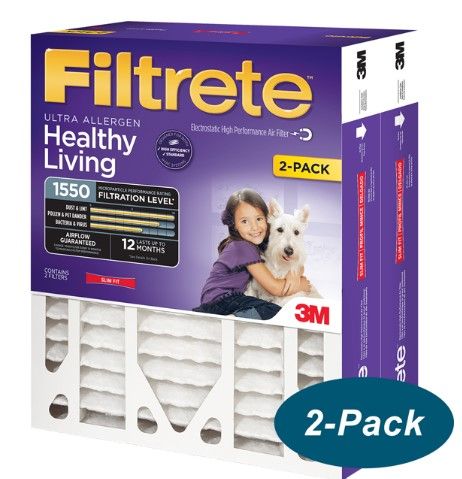 Photo 1 of 3M Filtrate Ultra Allergen Reduction Filter Slim Fit 20" x 25" x 4", 2-Pack
