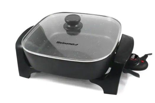 Photo 1 of Gourmet Extra-Deep Black Electric Skillet with Glass Lid
