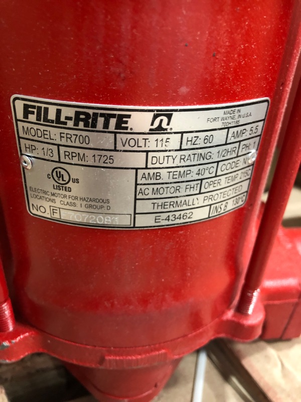 Photo 2 of **PARTS ONLY**
Fill-Rite FR701V 115V 20GPM Fuel Transfer Pump,1 1/4" Inlet - 3/4" Outlet
