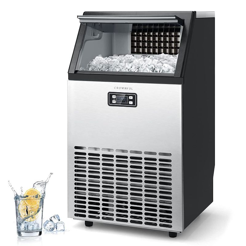 Photo 1 of CROWNFUL Commercial Ice Maker 100Lbs/24H, Stainless Steel Ice Machine with 33Lbs Ice Storage Capacity, Free-Standing Under Counter Ice Maker, Ideal for Home, Office, Restaurant, Bar, Coffee Shop
