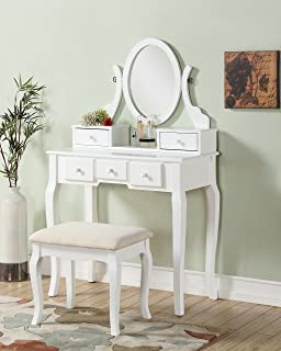 Photo 1 of (MULTIPLE DAMAGES)
Roundhill Furniture Ashley Wood Make-Up Vanity Table and Stool Set, White