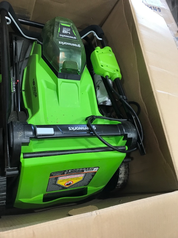 Photo 2 of **MISSING BATERY AND CHARGER**Greenworks 2 x 24V (48V) 17" Cordless Lawn Mower, (2) 4.0Ah USB Batteries (USB Hub) and Dual Port Rapid Charger Included
