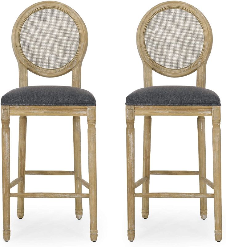 Photo 1 of **SIMILAR TO STOCK PHOTO**
 French Country Wooden Barstools with Upholstered Seating (Set of 2), Charcoal and Natural
