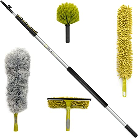 Photo 1 of **MISSING ATTACHMENTS** DocaPole 30 ft Reach Cleaning Kit with 6-24 Foot Telescoping Extension Pole, 3 Dusting Attachments 1 Window Squeegee & Washer, Cobweb Duster, Microfiber Feather Duster
