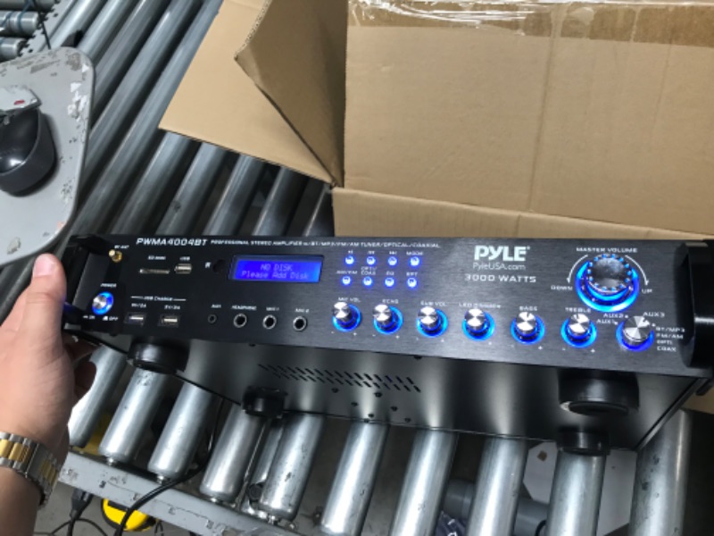 Photo 2 of Pyle Bluetooth Multi-Channel Hybrid Pre-Amplifier System - 3000W Home Audio Rack Mount Stereo Power Amplifier Receiver w/ Radio, USB, UHF, Dual Wireless Karaoke mic, Speaker Sound System -PWMA4004BT