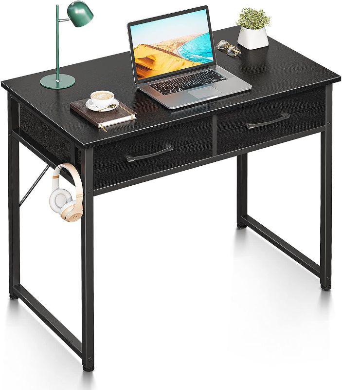 Photo 1 of ODK 32 Inch Small Desk with Fabric Drawers, Vanity Desk with Storage, Home Office Desk for Small Spaces and Bedroom, Modern Work Writing Study Table, Black
