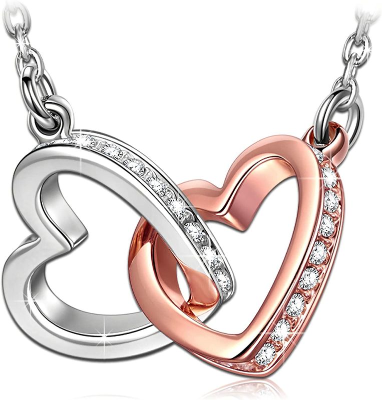 Photo 1 of ANGEL NINA "Love At First Sight" 925 Sterling Silver Heart Necklaces for Women Teens, Rose Gold Plated Necklace with 5A Cubic Zirconia