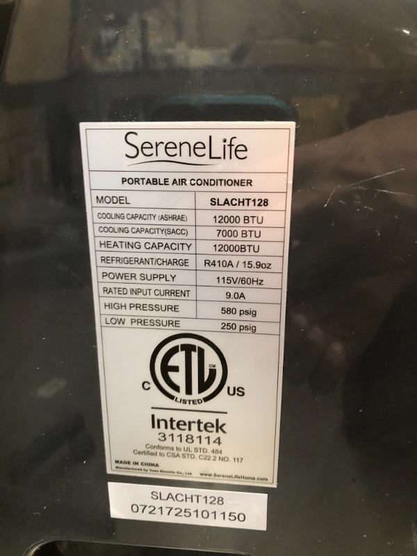 Photo 1 of SereneLife SLACHT128 Portable Air Conditioner Compact Home AC Cooling Unit with Built-in Dehumidifier & Fan Modes, Quiet Operation, Includes Window Mount Kit, 12,000 BTU + HEAT, White
