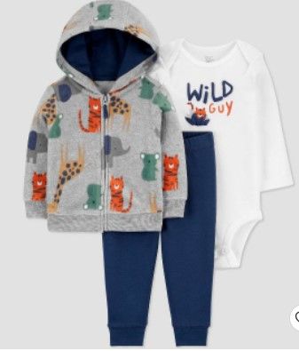 Photo 1 of Baby Boys' Safari Cardigan Top & Bottom Set - Just One You® made by carter's White/Gray/Blue
SIZE / NB
