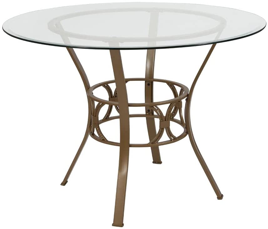 Photo 1 of *incomplete* Flash Furniture Carlisle 42'' Round Glass Dining Table with Matte Gold Metal Frame
