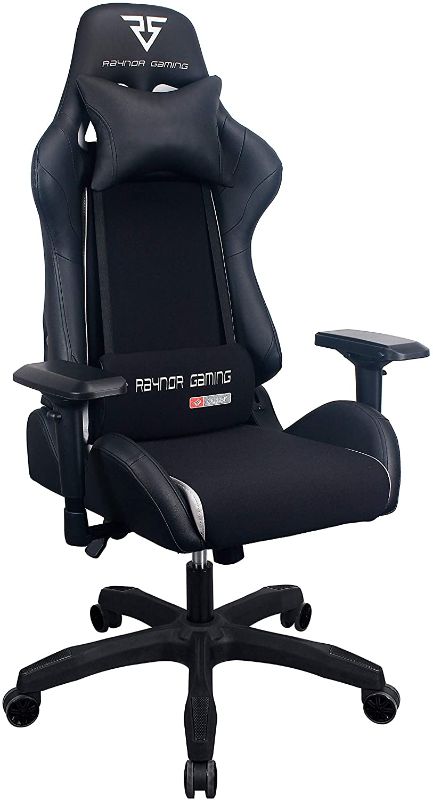 Photo 1 of Raynor Gaming Energy ProSeries Gaming Chair Ergonomic Outlast Technology High-Back Racing Style Height Adjustable 4D Armrests Mesh and PU Leather with Lumbar Support Cushion and Headrest Pillow,Black
