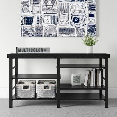 Photo 1 of Adjustable Storage TV Stand for TVs up to 50" Black Wood Grain Finish - Room Essentials™
