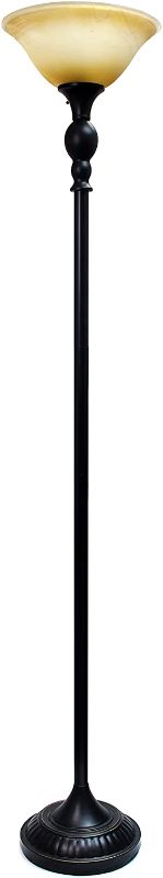 Photo 1 of Elegant Designs 1-Light Torchiere Floor Lamp, Marbelized Amber Glass Shade, Restoration Bronze