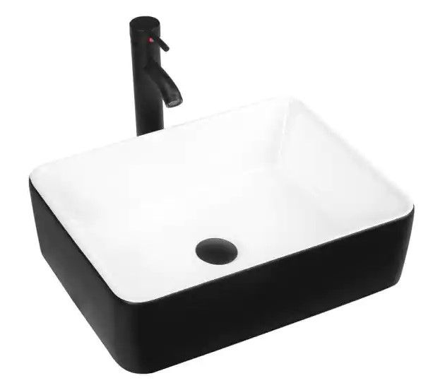 Photo 1 of 18.9 in. Ceramic Rectangular Vessel Sink in Black with Faucet