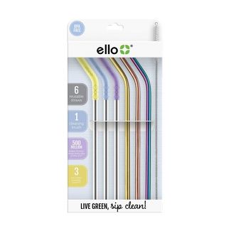 Photo 1 of 2 pack - Ello 7pc Metallic Stainless & Silicone Tip Straws

