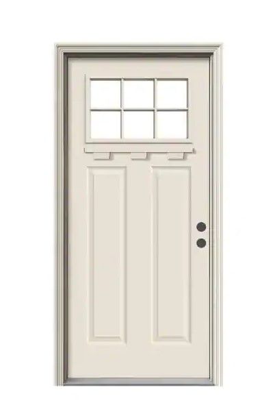 Photo 1 of 
JELD-WEN
36 in. x 80 in. 6 Lite Craftsman Primed Steel Prehung Left-Hand Inswing Front Door w/Brickmould and Shelf