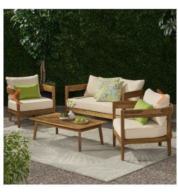 Photo 1 of ***INCOMPLETE BOX ***1 OF 2***
Brooklyn Outdoor Acacia Wood 4 Seater Chat Set with Cushions, Teak and Beige
