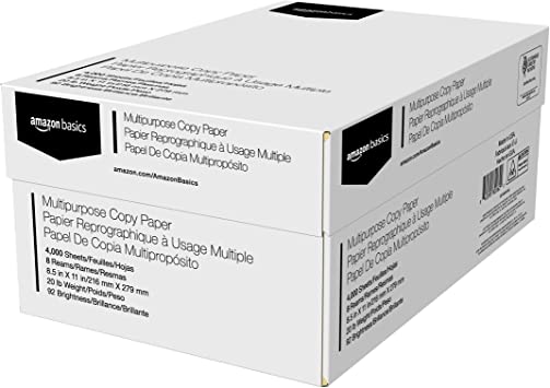 Photo 1 of Amazon Basics Multipurpose Copy Printer Paper - White, 8.5 x 11 Inches, 8 Ream Case (4,000 Sheets)
