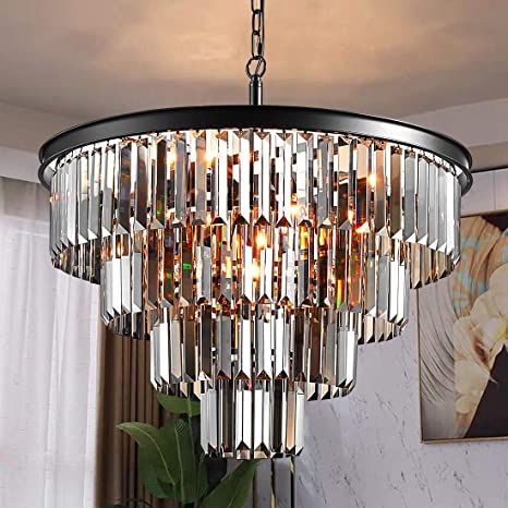 Photo 1 of TZOE Luxury Black Smoke Crystal Modern Contemporary Chandeliers Pendant Ceiling Light 4-Tier Chandelier Lighting for Dining Room Living Room Bedroom Girls Room W23.6"
