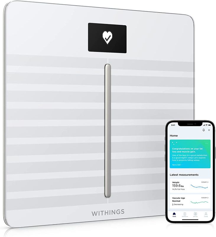 Photo 1 of Withings Body Cardio – Premium Wi-Fi Body Composition Smart Scale, Tracks Heart Health, Vascular Age, BMI, Fat, Muscle & Bone Mass, Water %, Digital Bathroom Scale with App Sync via Bluetooth or Wi-Fi
