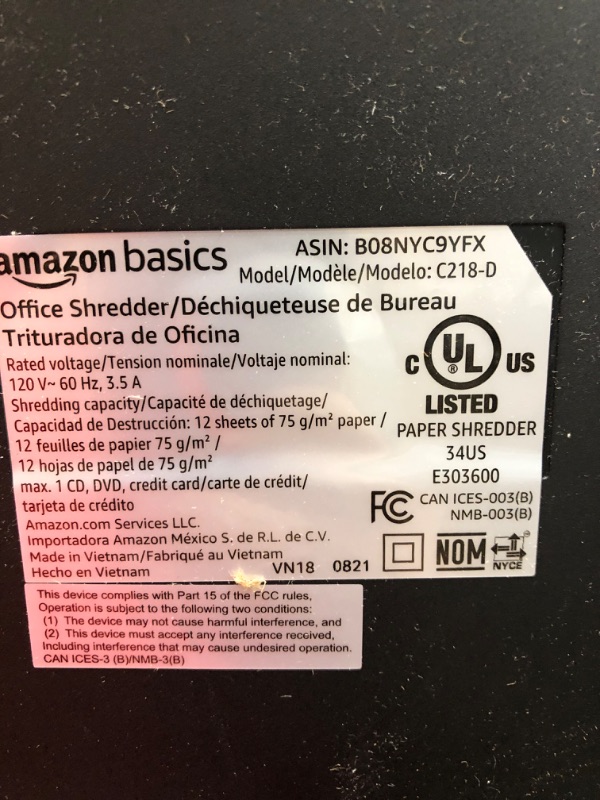 Photo 2 of 
Amazon Basics 12 Sheet Micro-Cut Paper,Credit Card and CD Shredder for Office/Home 