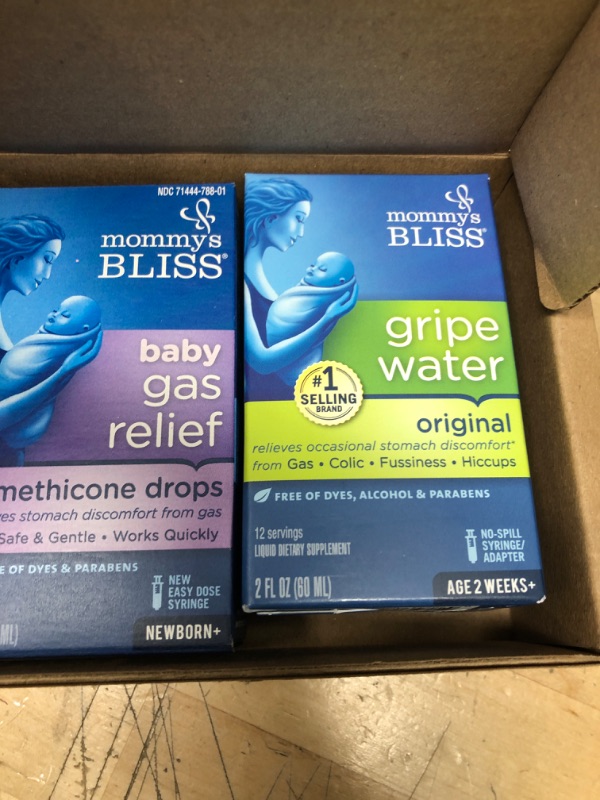 Photo 3 of *** BEST BY 02/2024Mommy's Bliss Gripe Water Original 2 Fl Oz & Baby Gas Relief Drops 1 Fl Oz Combo Pack, Helps Relieve Baby's Gas, Colic, Hiccups & General Fussiness, Safe & Gentle for Babies, Total 3 Fl Oz 2 Piece Assortment Gas Relief Drops + Gripe Wat