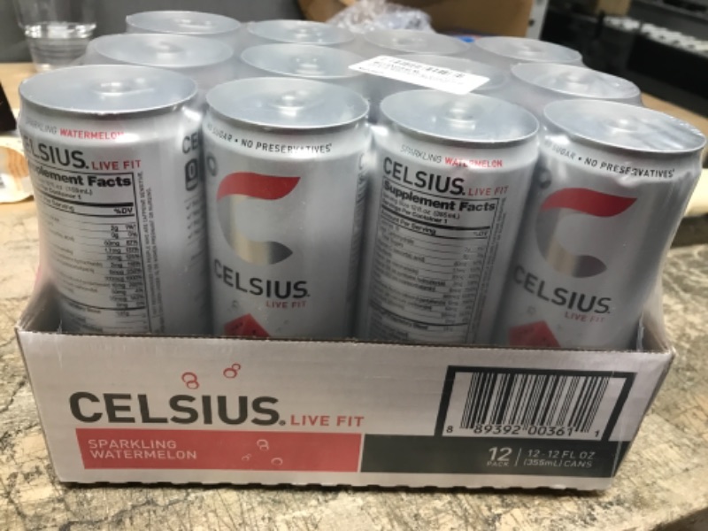 Photo 2 of *** EXP 12/2022 *** CELSIUS Sparkling Watermelon, Functional Essential Energy Drink 12 Fl Oz (Pack of 12) Sparkling Watermelon 12 Fl Oz (Pack of 12)