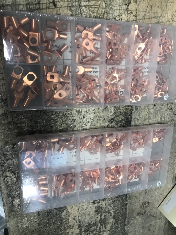 Photo 2 of *** 2 QTY PACKS *** 170Pcs AWG4 AWG6 AWG8 AWG10 AWG12 Battery Cable Copper End 12 Size Battery Cable Hole Tubular Ring Terminal, SC Automotive Supplies Terminal 170 Pcs 170